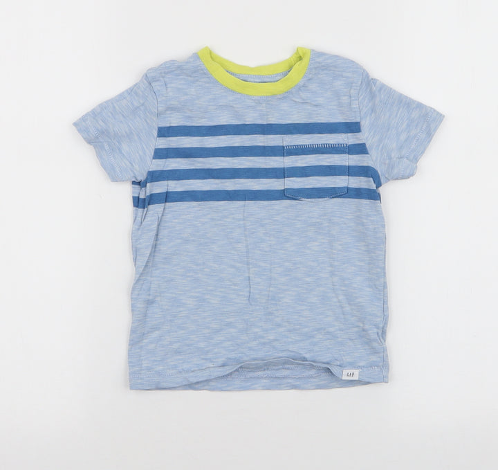 Gap Boys Blue Striped 100% Cotton Jersey T-Shirt Size 2 Years Round Neck Pullover