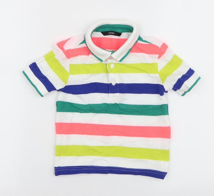 George Boys Multicoloured Striped Cotton Basic Polo Size 2-3 Years Collared Button