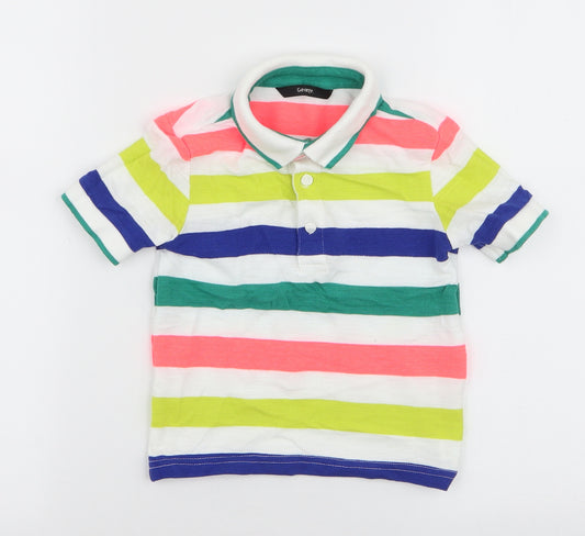 Front view of George boys’ multicoloured striped cotton basic polo, size 2-3, years collared button