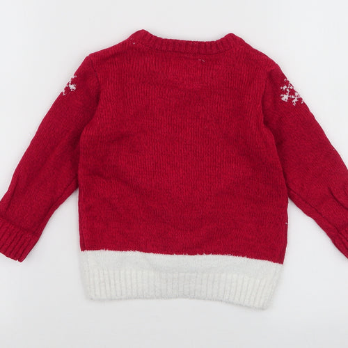 F&F Boys Red  Acrylic Pullover Jumper Size 12-18 Months  Pullover - Reindeer Christmas tree