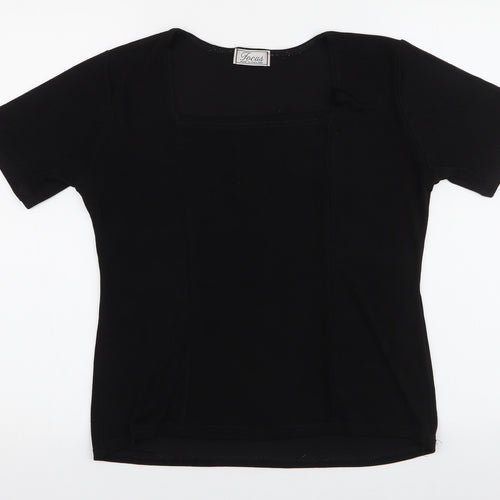 Focus Womens Black  Polyester Jersey Blouse Size L Square Neck