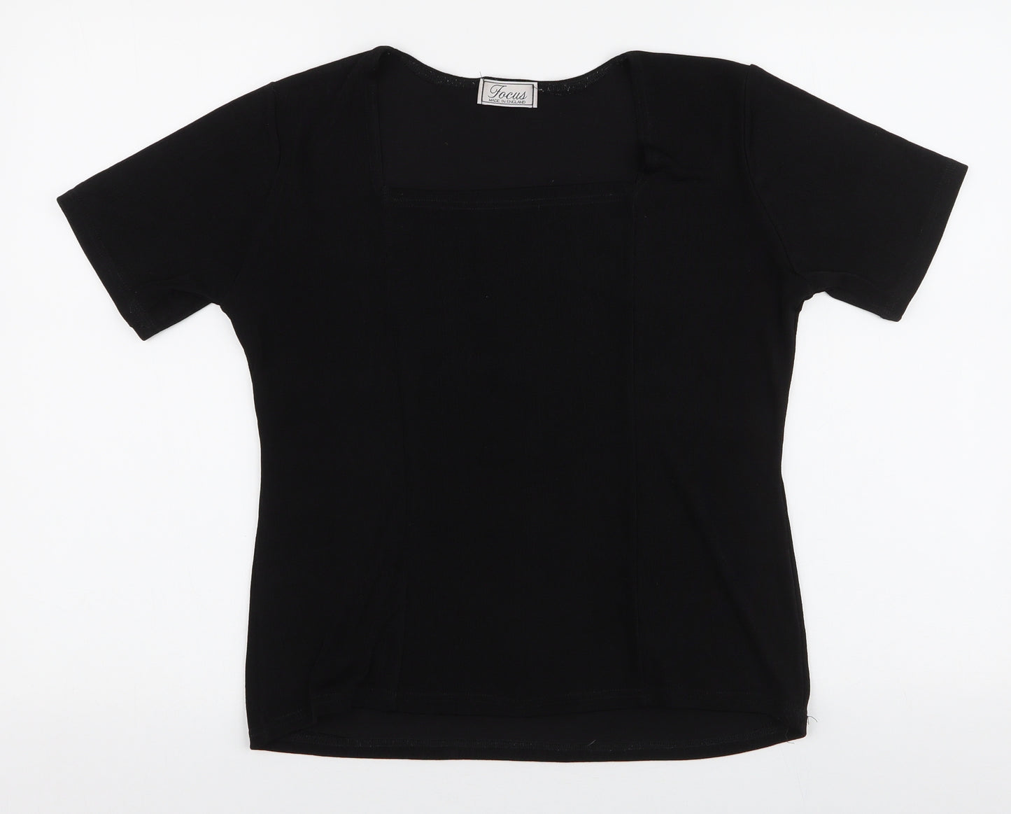 Focus Womens Black  Polyester Jersey Blouse Size L Square Neck