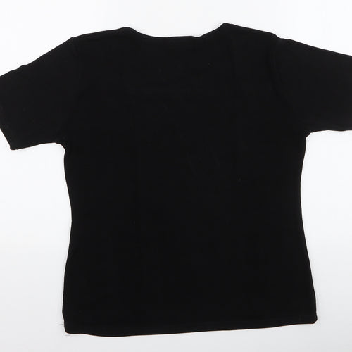 Focus Womens Black  Polyester Jersey Blouse Size L Square Neck