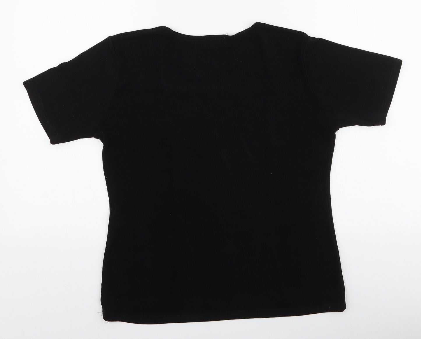 Focus Womens Black  Polyester Jersey Blouse Size L Square Neck