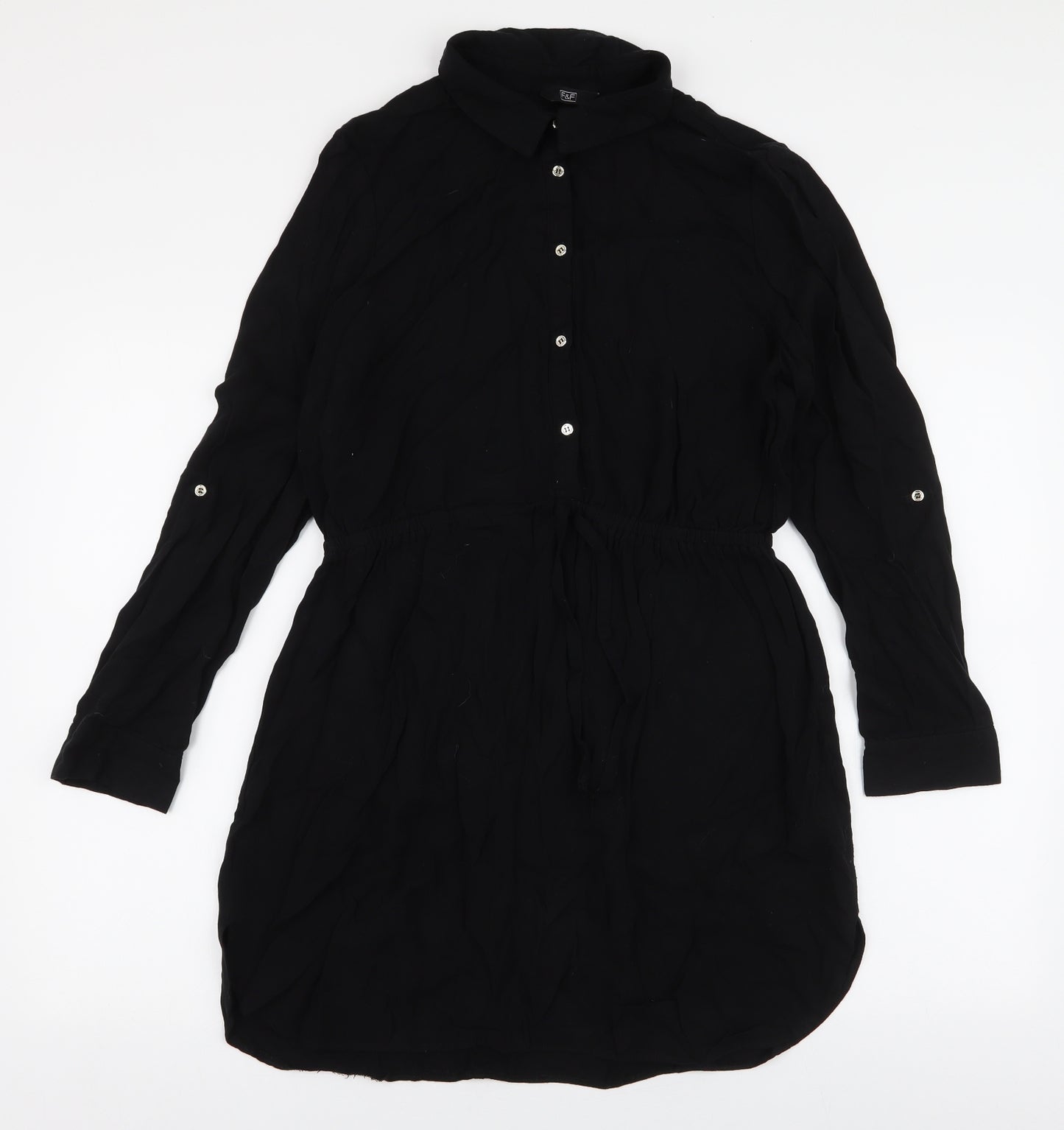 F&F Womens Black  Viscose Shirt Dress  Size 14  Collared Button
