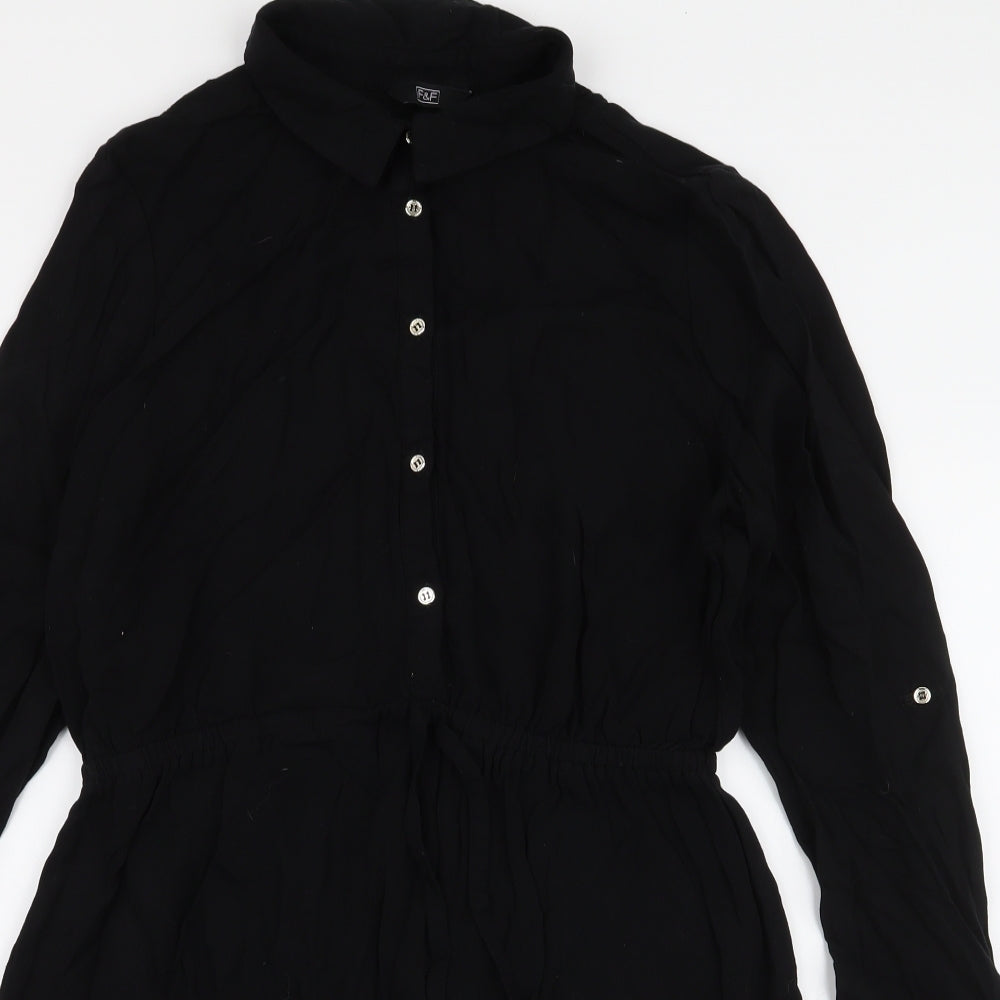 F&F Womens Black  Viscose Shirt Dress  Size 14  Collared Button