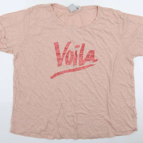 ICHI Womens Pink  100% Cotton Jersey T-Shirt Size 2XL Round Neck - Voila