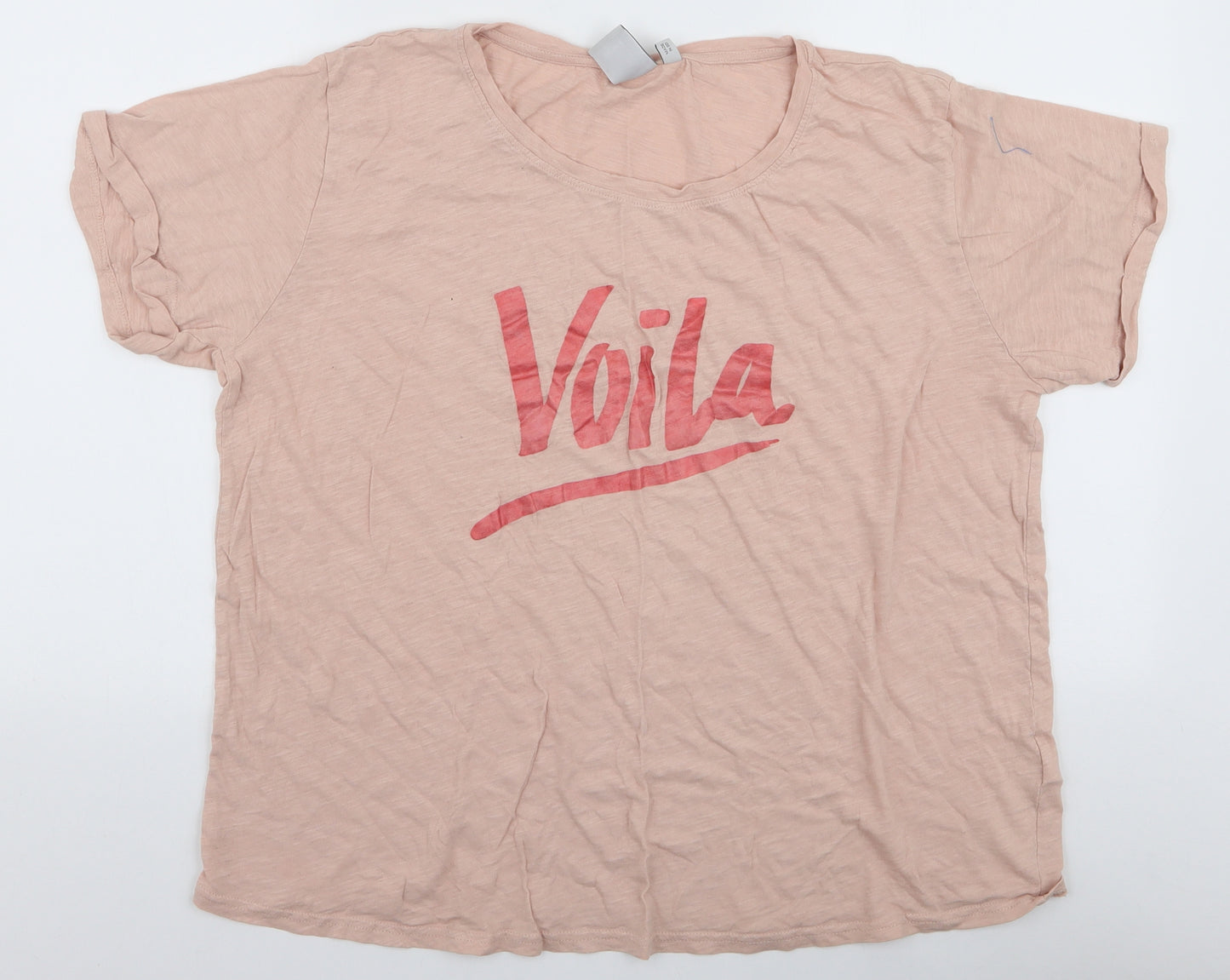ICHI Womens Pink  100% Cotton Jersey T-Shirt Size 2XL Round Neck - Voila
