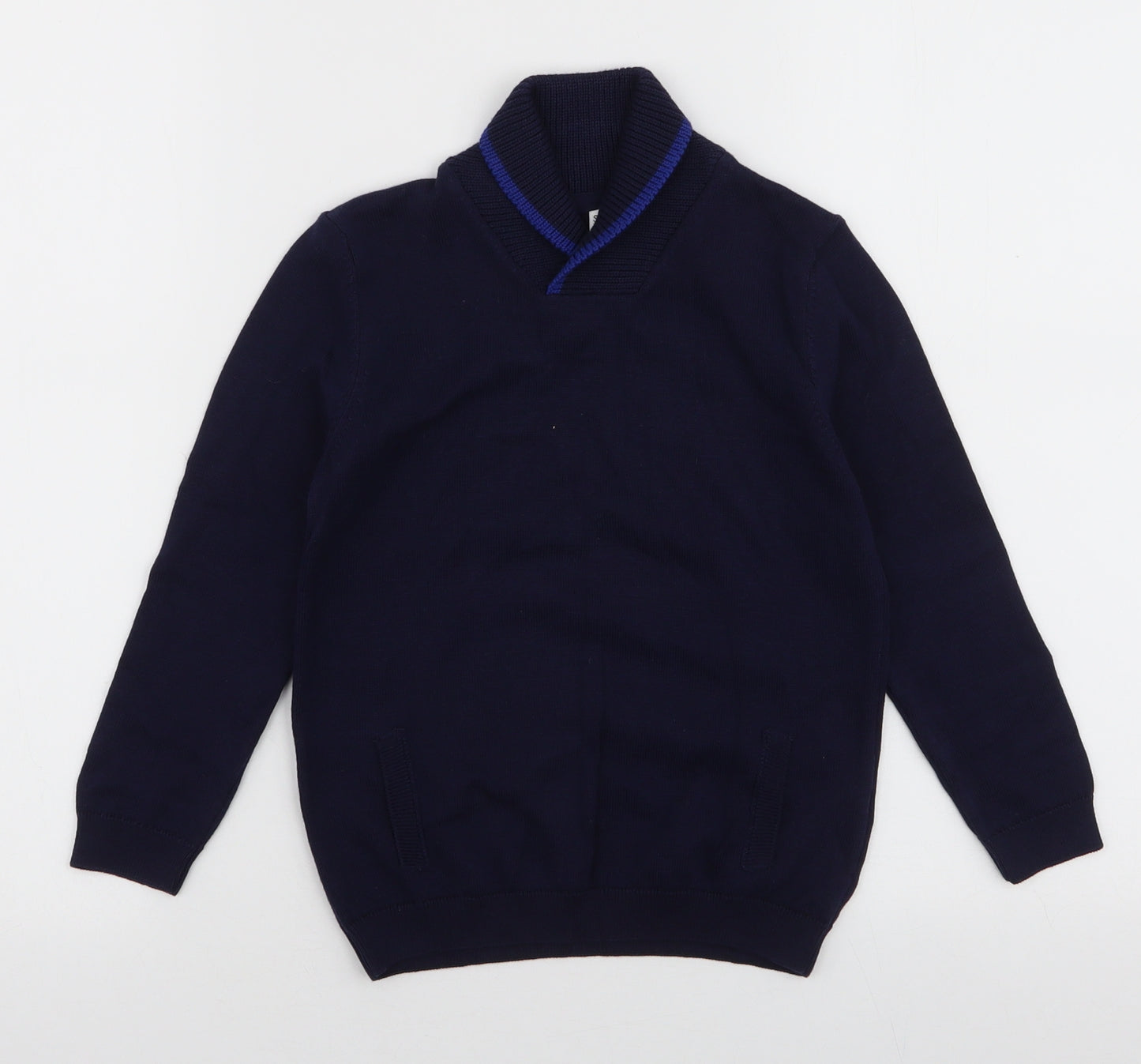 Marks and Spencer Boys Blue Collared  100% Cotton Pullover Jumper Size 5-6 Years  Pullover