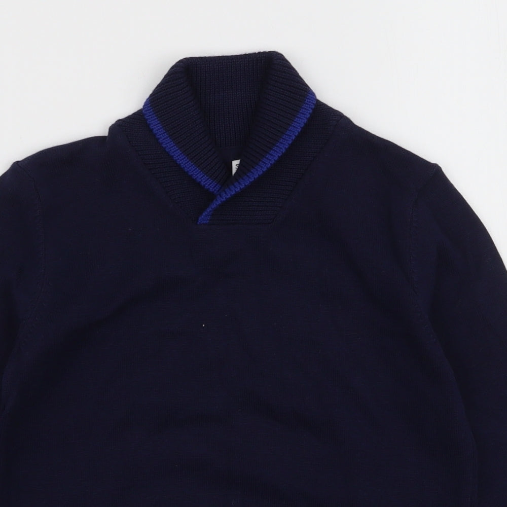 Marks and Spencer Boys Blue Collared  100% Cotton Pullover Jumper Size 5-6 Years  Pullover