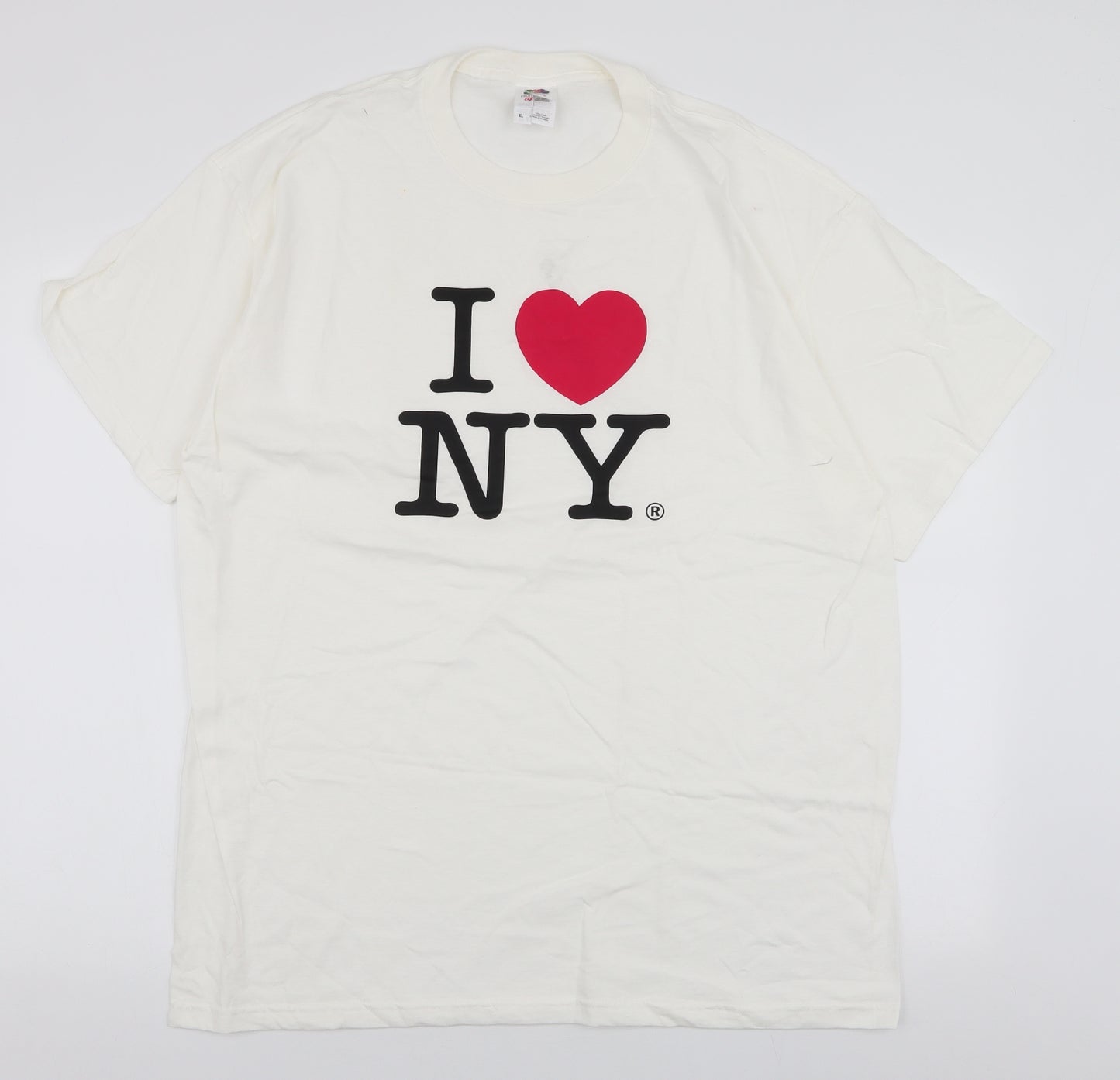 Fruit of the Loom Mens White  Cotton  T-Shirt Size XL Round Neck  - New York