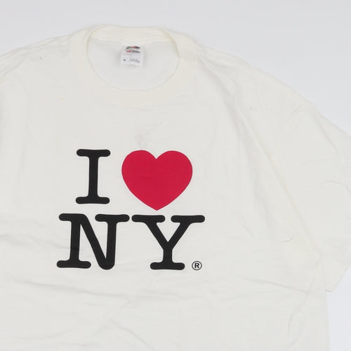 Fruit of the Loom Mens White  Cotton  T-Shirt Size XL Round Neck  - New York