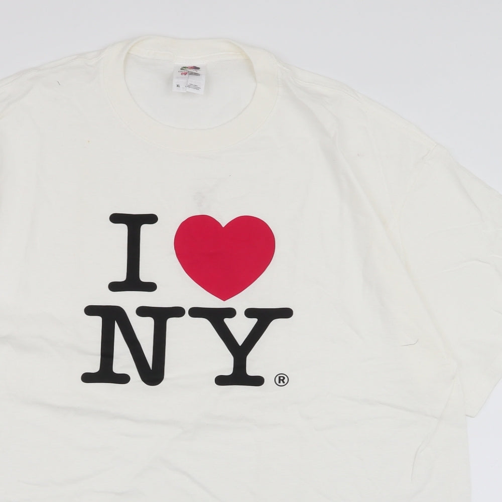 Fruit of the Loom Mens White  Cotton  T-Shirt Size XL Round Neck  - New York