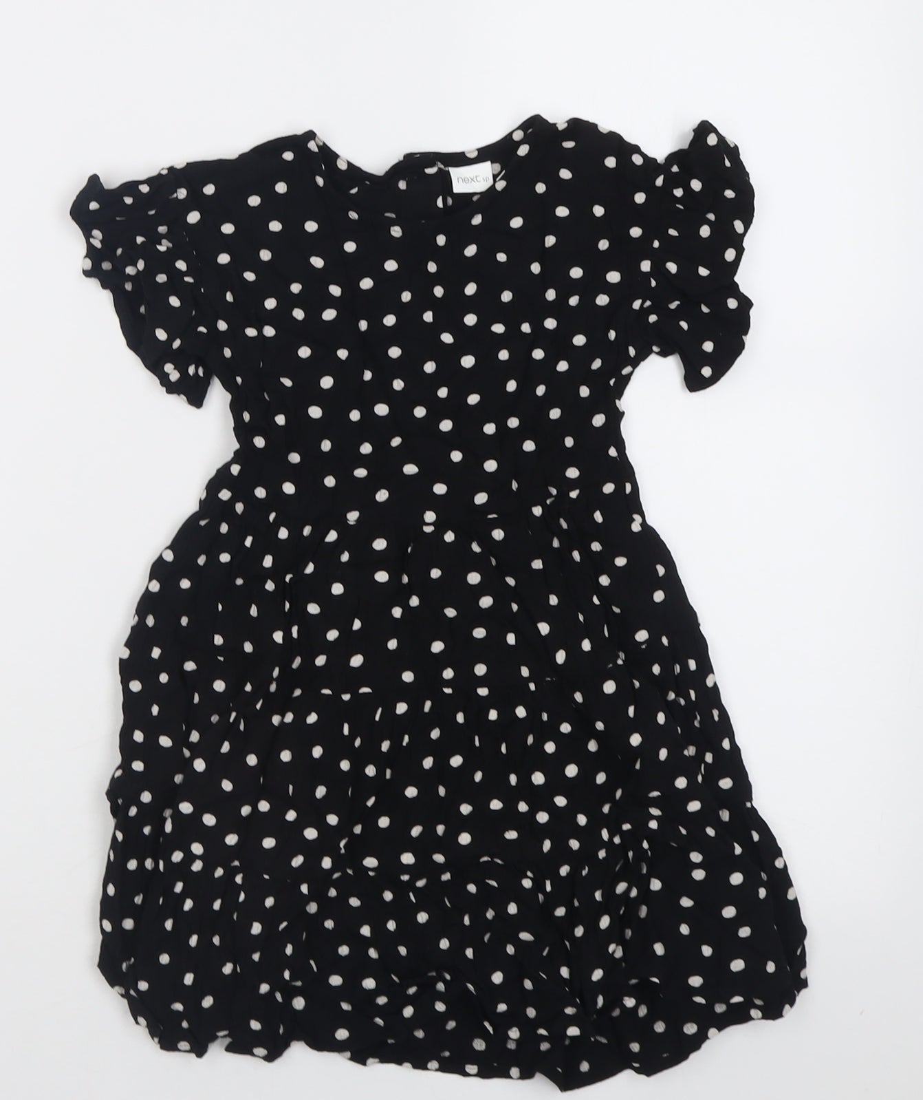 NEXT Girls Black Polka Dot Viscose Fit & Flare  Size 5 Years  Crew Neck Button