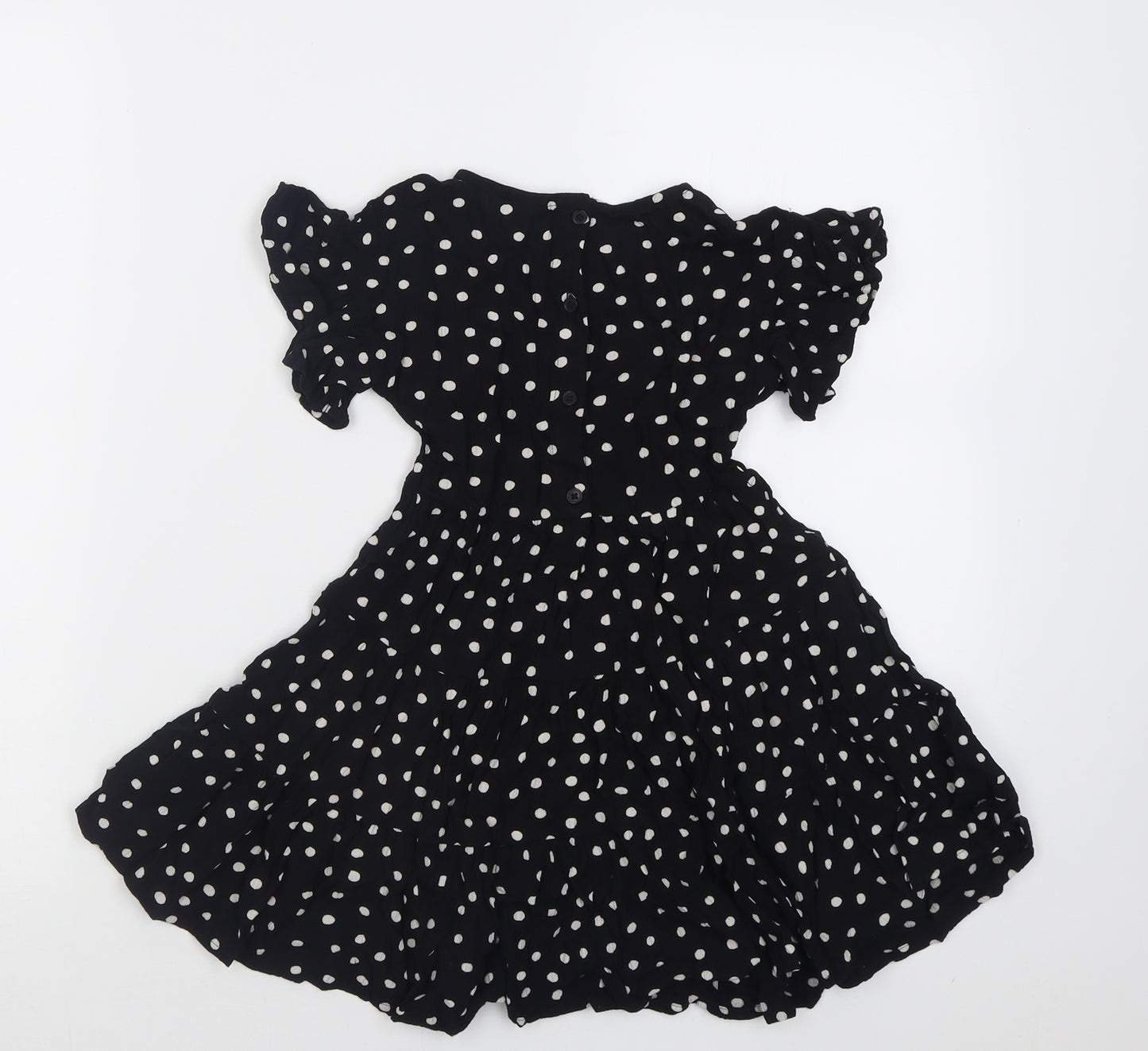 NEXT Girls Black Polka Dot Viscose Fit & Flare  Size 5 Years  Crew Neck Button