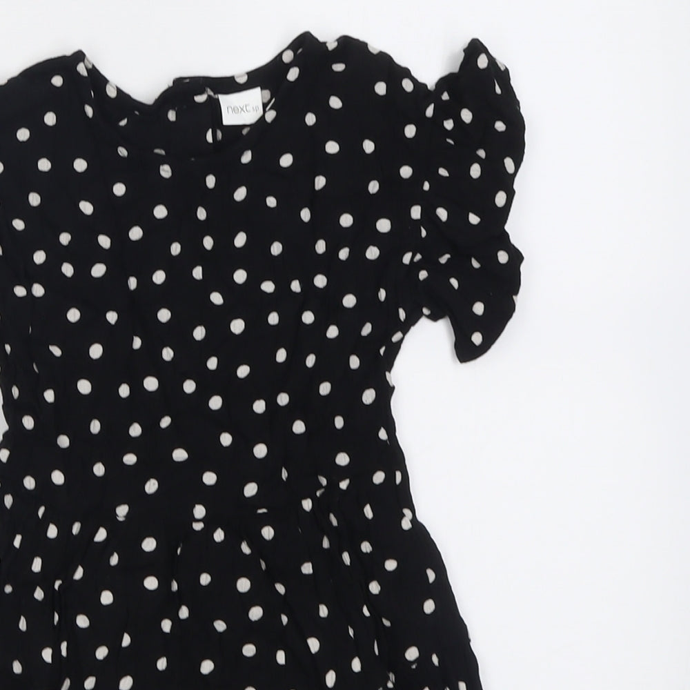 NEXT Girls Black Polka Dot Viscose Fit & Flare  Size 5 Years  Crew Neck Button