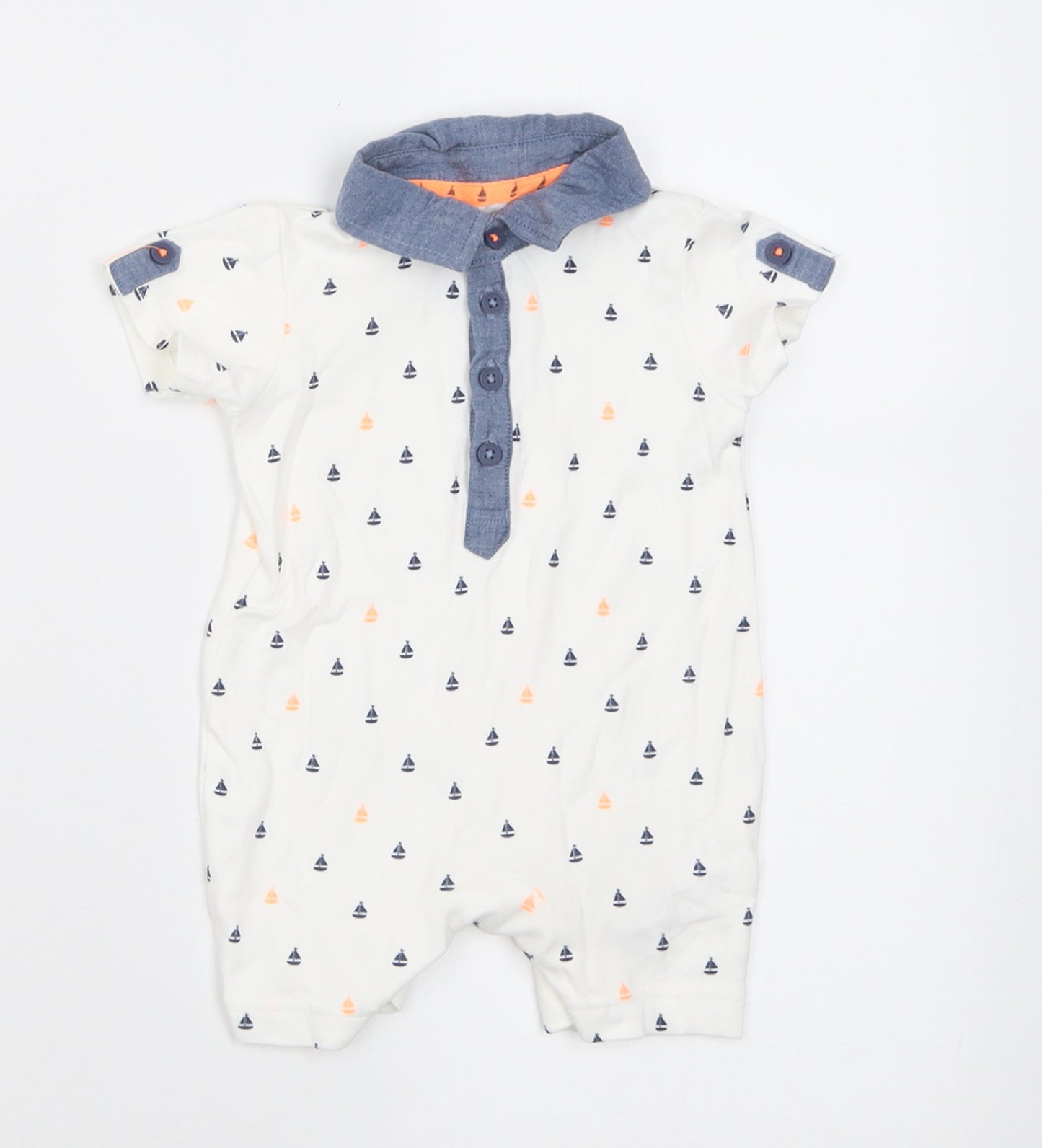 George Boys White Geometric Cotton Romper One-Piece Size 0-3 Months  Button - Boats