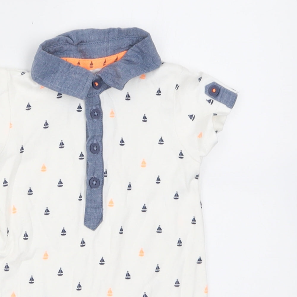 George Boys White Geometric Cotton Romper One-Piece Size 0-3 Months  Button - Boats