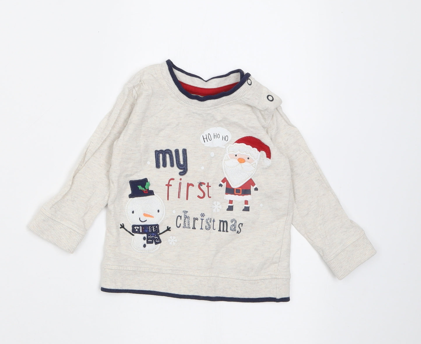 geofrge Baby Beige  Cotton Pullover Jumper Size 3-6 Months  Button - My First Christmas