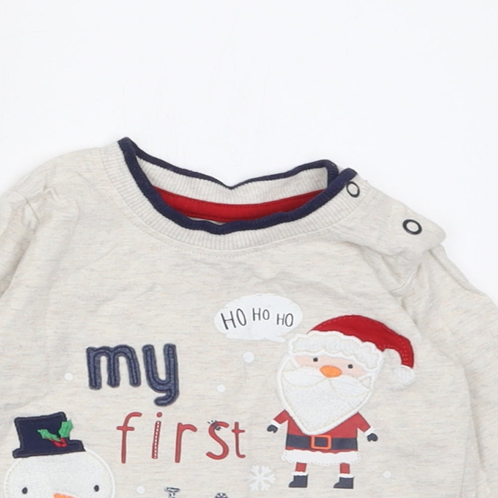 geofrge Baby Beige  Cotton Pullover Jumper Size 3-6 Months  Button - My First Christmas