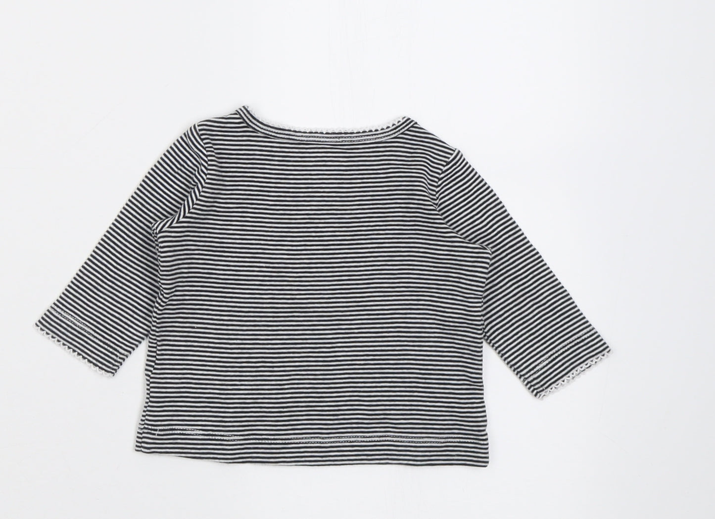 Preworn Girls Black Striped Cotton Basic Casual Size 0-3 Months Crew Neck Pullover
