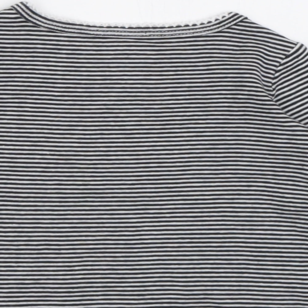 Preworn Girls Black Striped Cotton Basic Casual Size 0-3 Months Crew Neck Pullover
