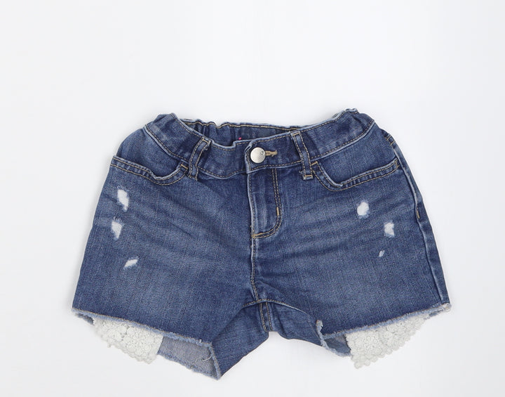 Preworn Girls Blue Cotton Bermuda Shorts Size 6 Years Regular Buckle