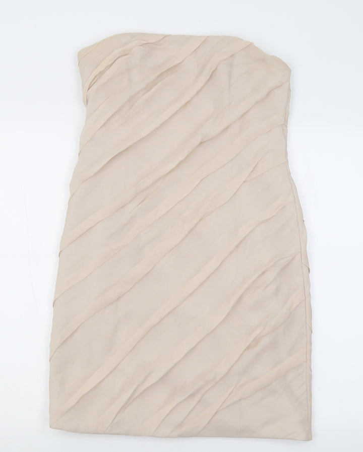Coast Womens Beige  Silk Bodycon  Size 12  Off the Shoulder Zip