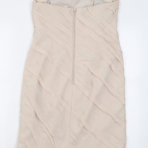 Coast Womens Beige  Silk Bodycon  Size 12  Off the Shoulder Zip