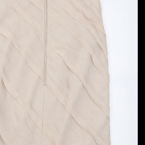 Coast Womens Beige  Silk Bodycon  Size 12  Off the Shoulder Zip