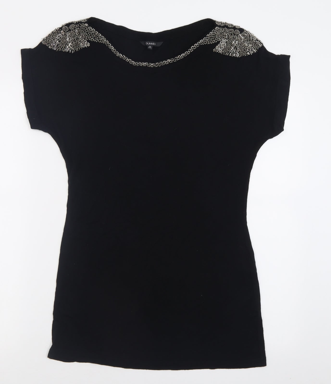 Dunnes Stores Womens Black  Viscose Basic T-Shirt Size 12 Boat Neck