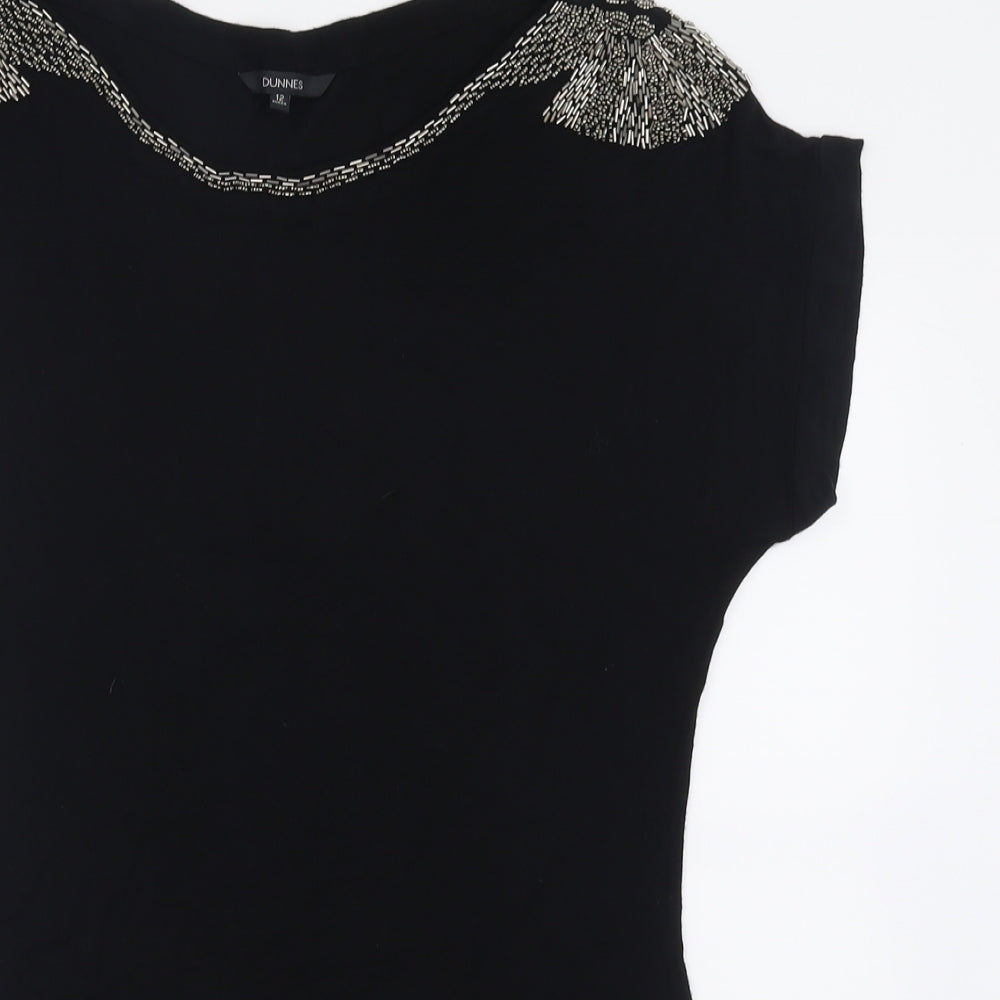 Dunnes Stores Womens Black  Viscose Basic T-Shirt Size 12 Boat Neck