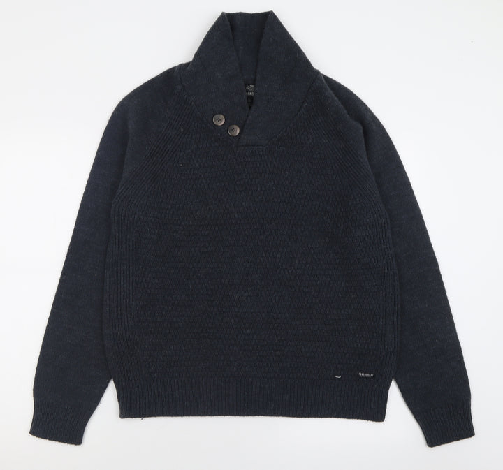 Threadbare Mens Grey V-Neck Acrylic Pullover Jumper Size L