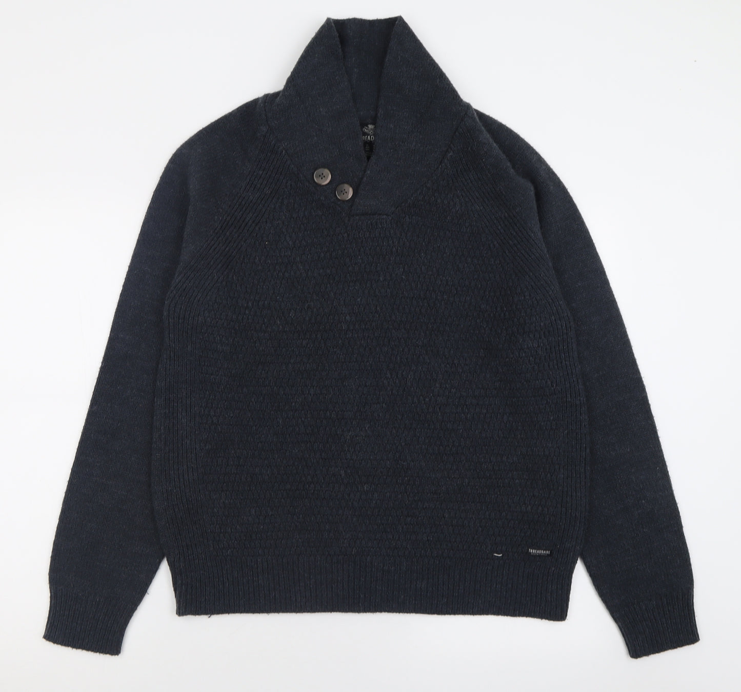 Threadbare Mens Grey V-Neck  Acrylic Pullover Jumper Size L
