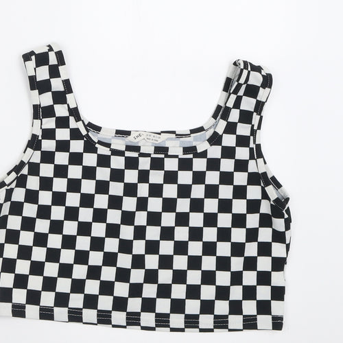 SheIn Girls White Check Polyester Cropped Tank Size 11-12 Years Scoop Neck Pullover