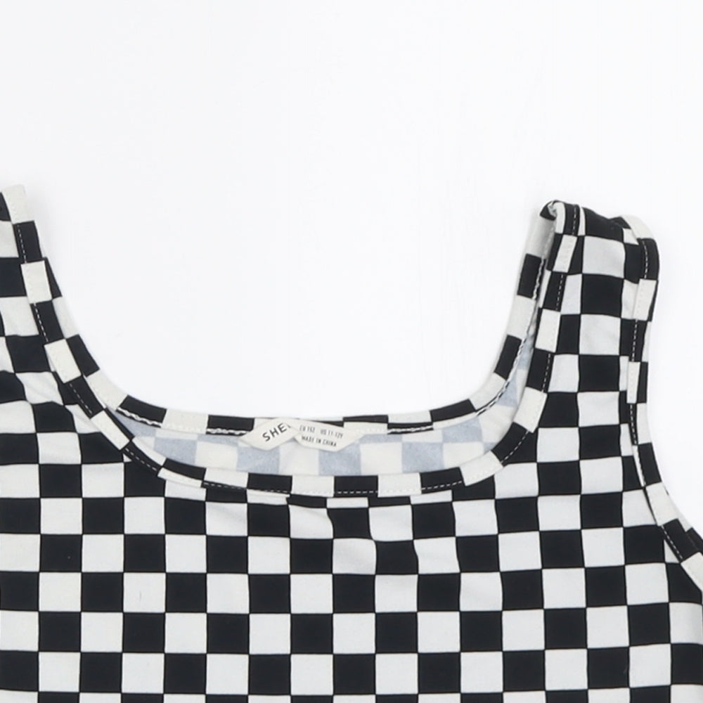 SheIn Girls White Check Polyester Cropped Tank Size 11-12 Years Scoop Neck Pullover