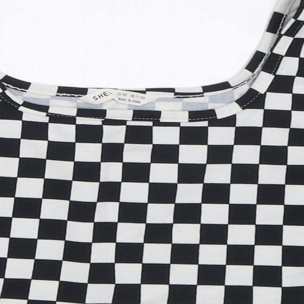 SheIn Girls White Check Polyester Cropped Tank Size 11-12 Years Scoop Neck Pullover