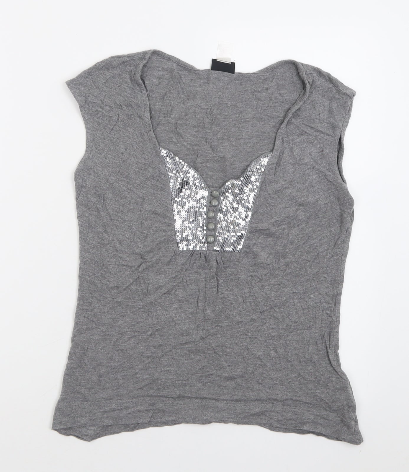 H&M Womens Grey  Viscose Basic T-Shirt Size M V-Neck
