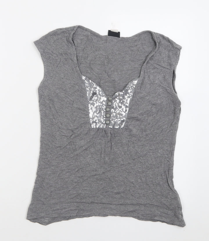 H&M Womens Grey  Viscose Basic T-Shirt Size M V-Neck