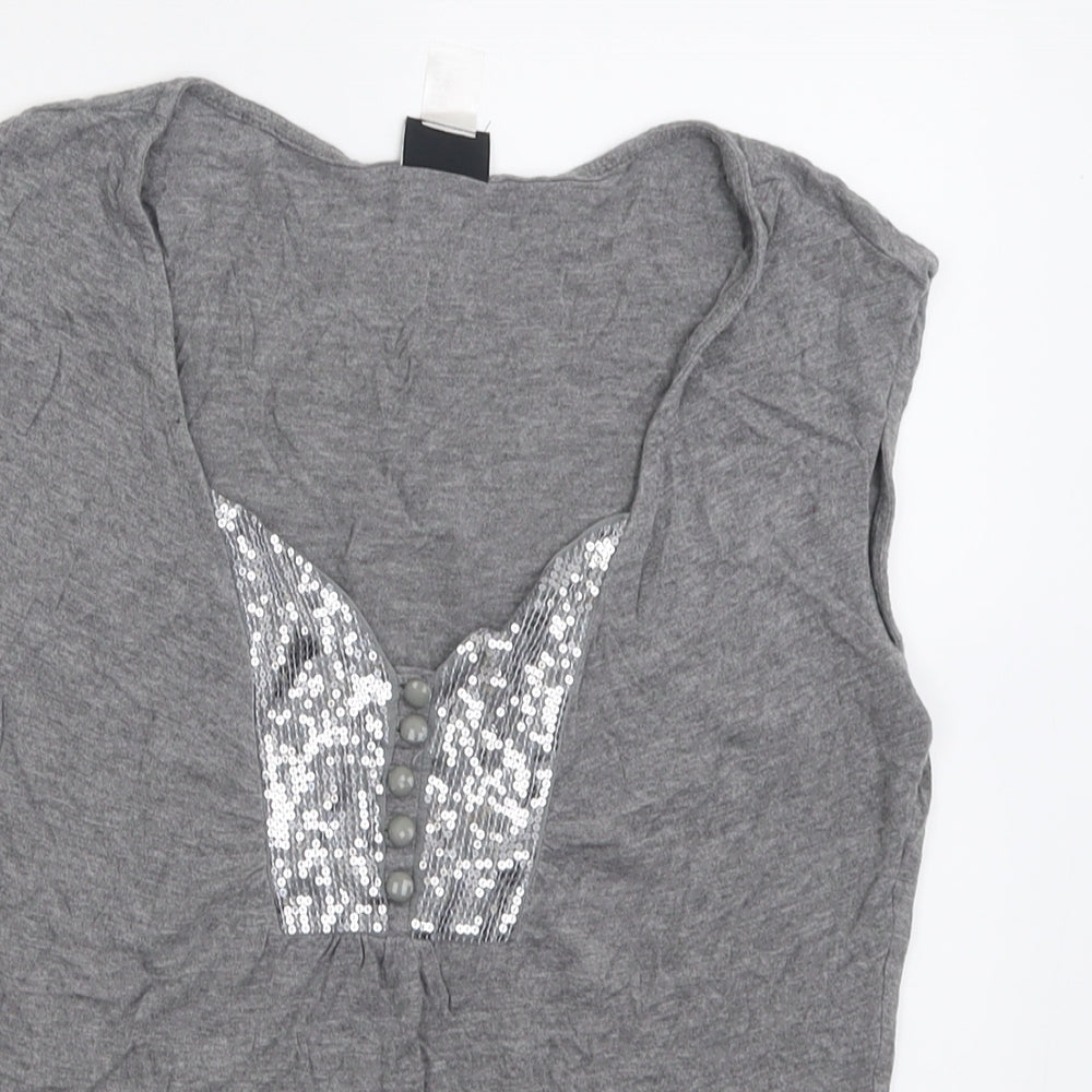 H&M Womens Grey  Viscose Basic T-Shirt Size M V-Neck