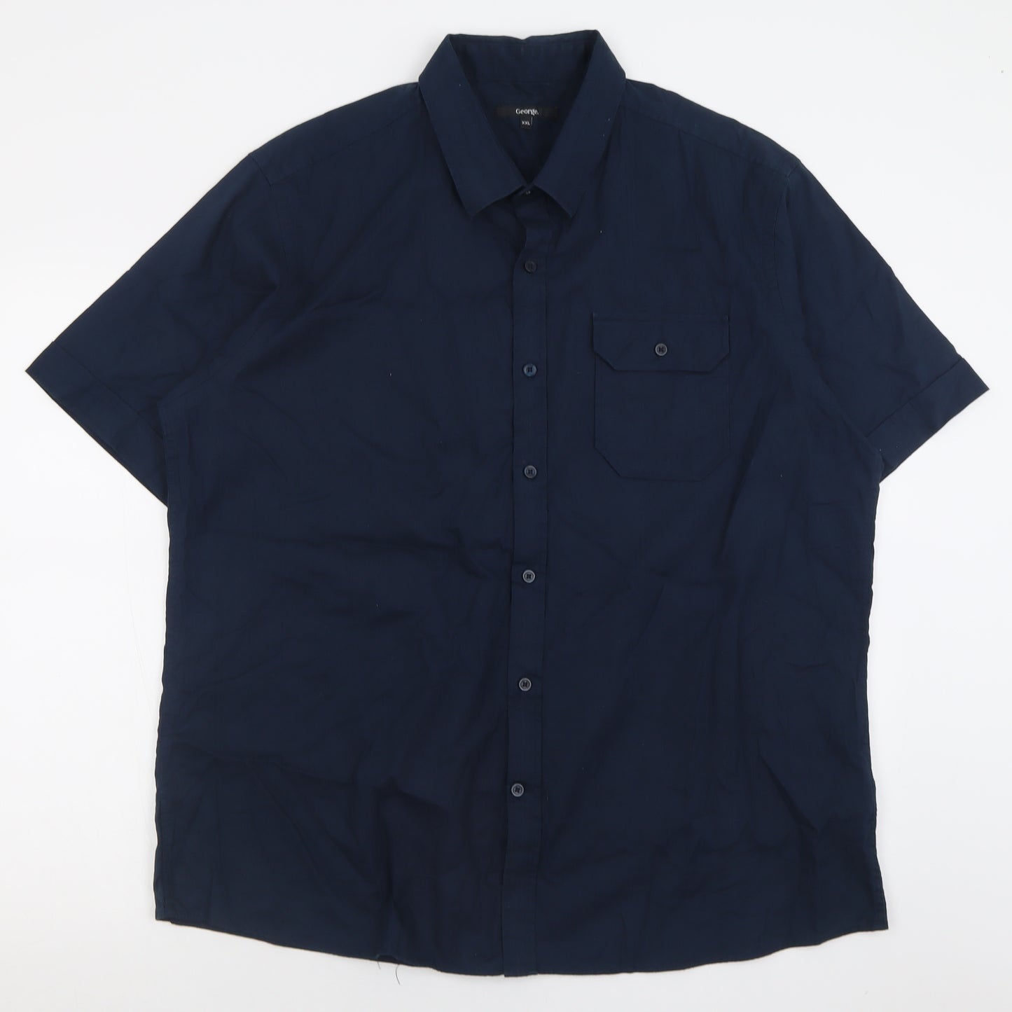 George Mens Blue  Cotton  Button-Up Size 2XL Collared Button