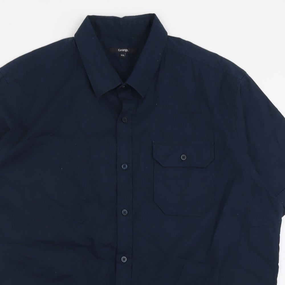 George Mens Blue  Cotton  Button-Up Size 2XL Collared Button