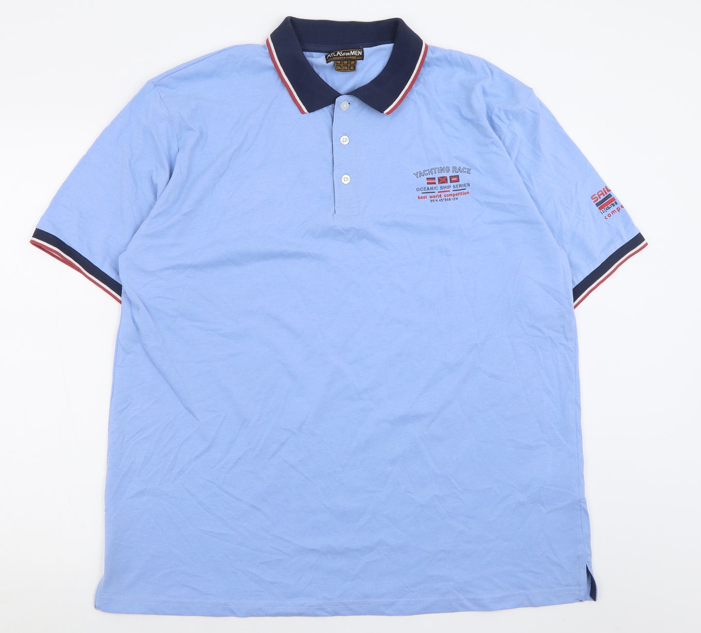 Atlas Mens Blue  Cotton  Polo Size XL Collared Button