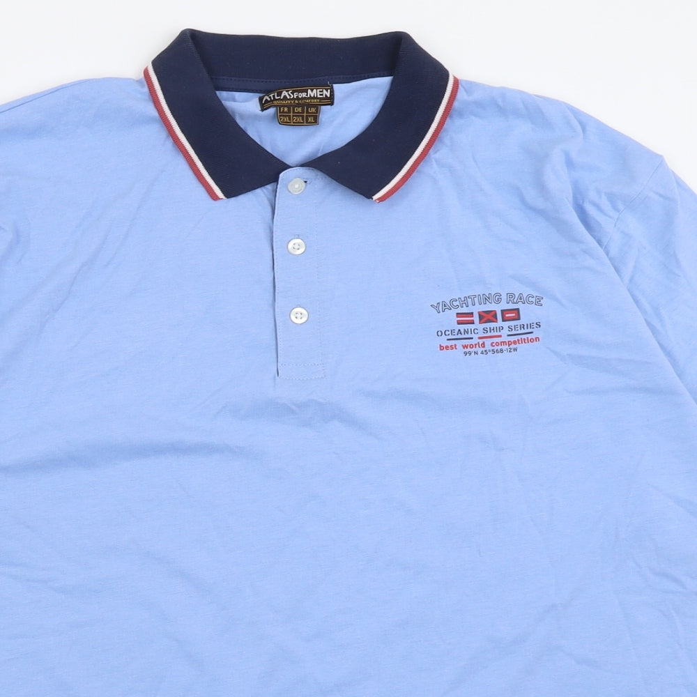 Atlas Mens Blue  Cotton  Polo Size XL Collared Button