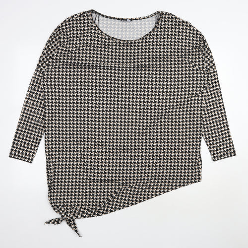 Pep & Co Womens Black Houndstooth Polyester Jersey Blouse Size 18 Scoop Neck