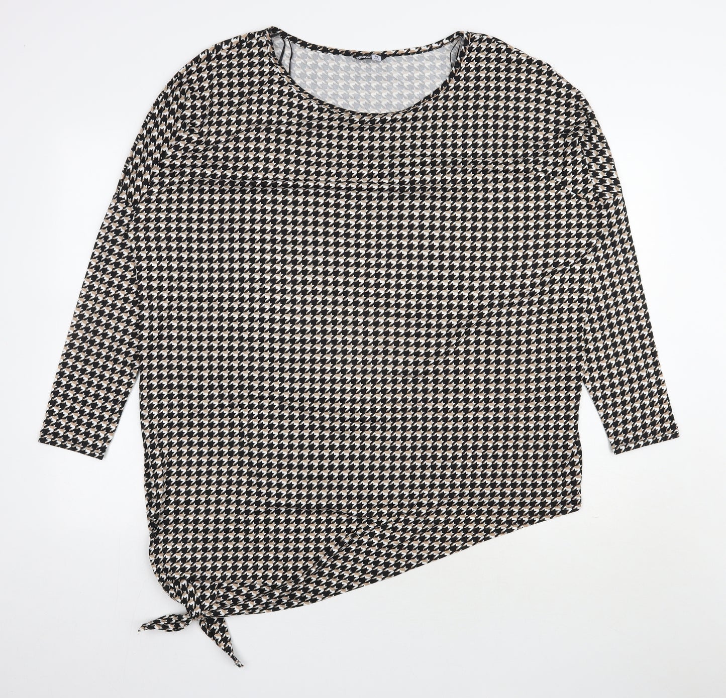 Pep & Co Womens Black Houndstooth Polyester Jersey Blouse Size 18 Scoop Neck