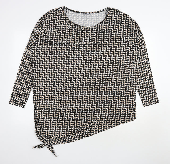 Pep & Co Womens Black Houndstooth Polyester Jersey Blouse Size 18 Scoop Neck