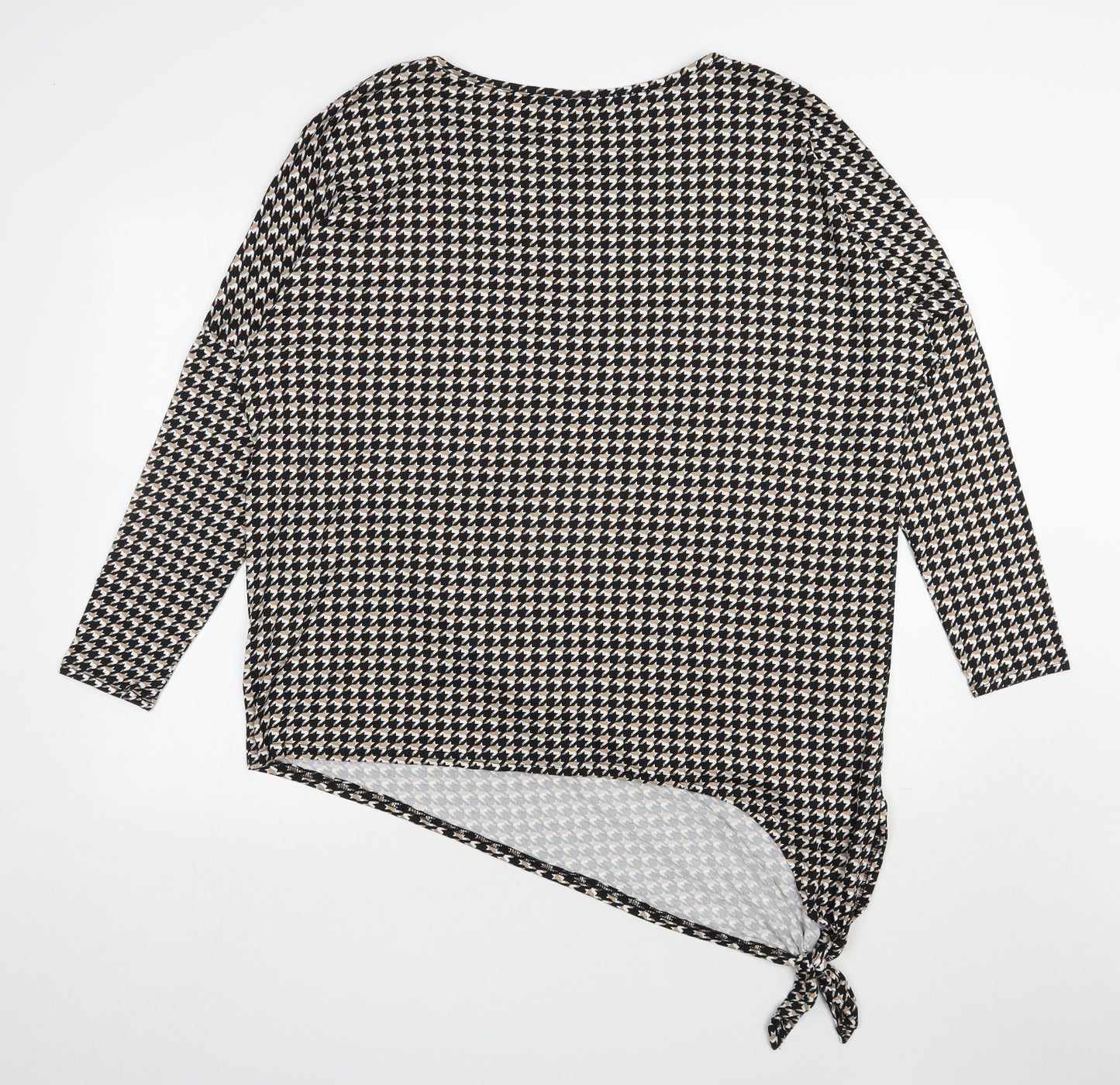 Pep & Co Womens Black Houndstooth Polyester Jersey Blouse Size 18 Scoop Neck