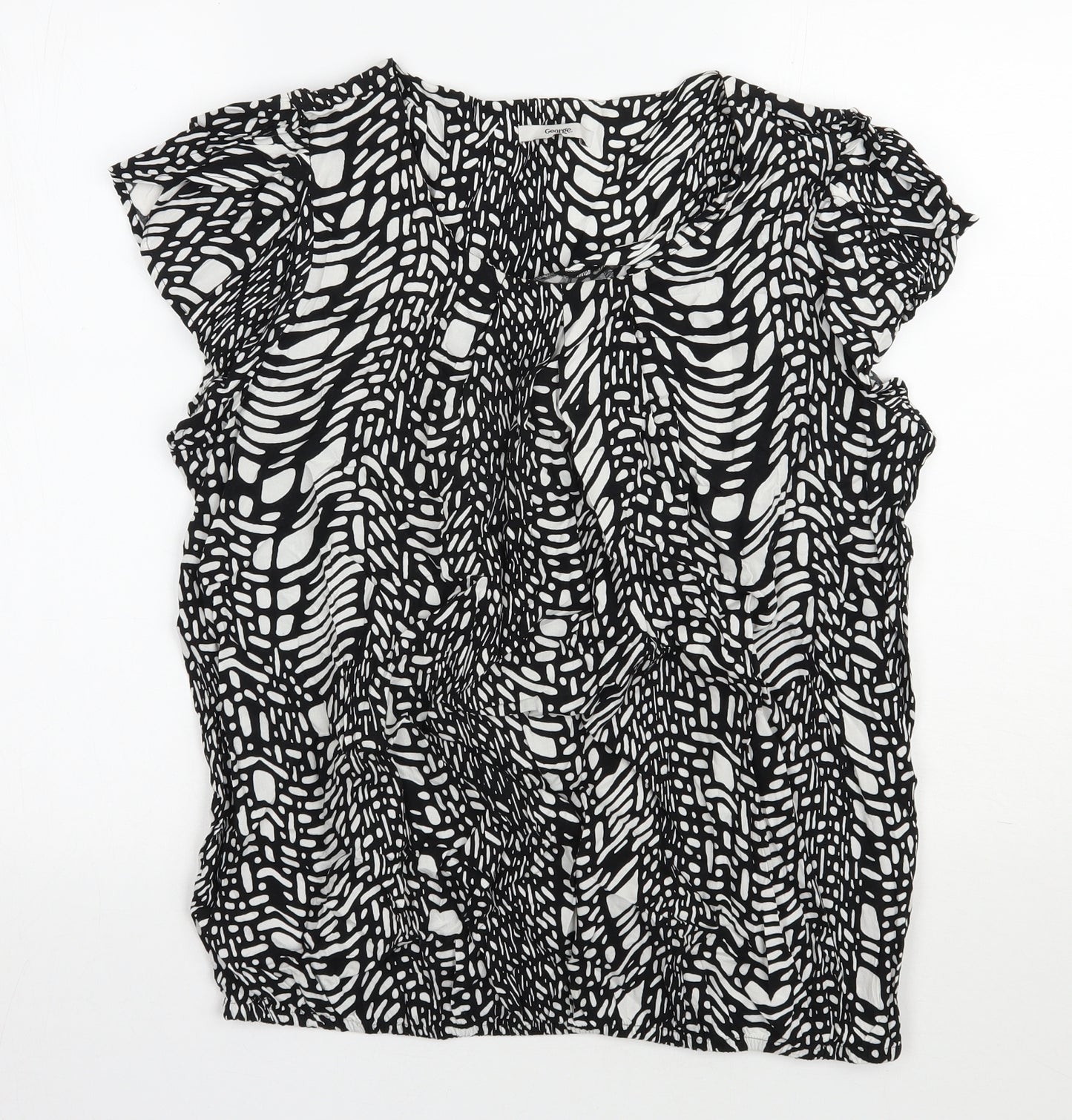 George Womens Black Geometric Viscose Basic Blouse Size 18 Scoop Neck