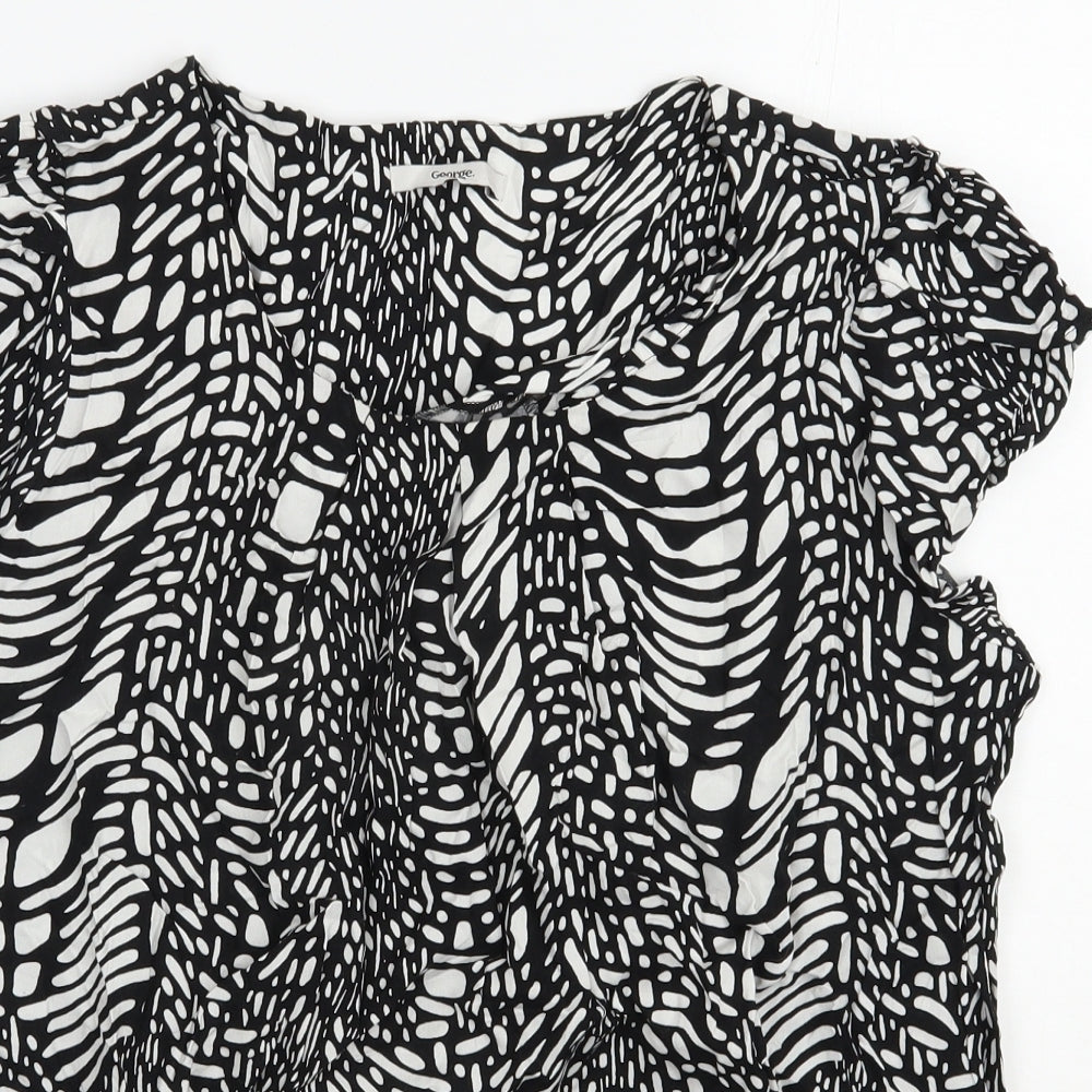 George Womens Black Geometric Viscose Basic Blouse Size 18 Scoop Neck